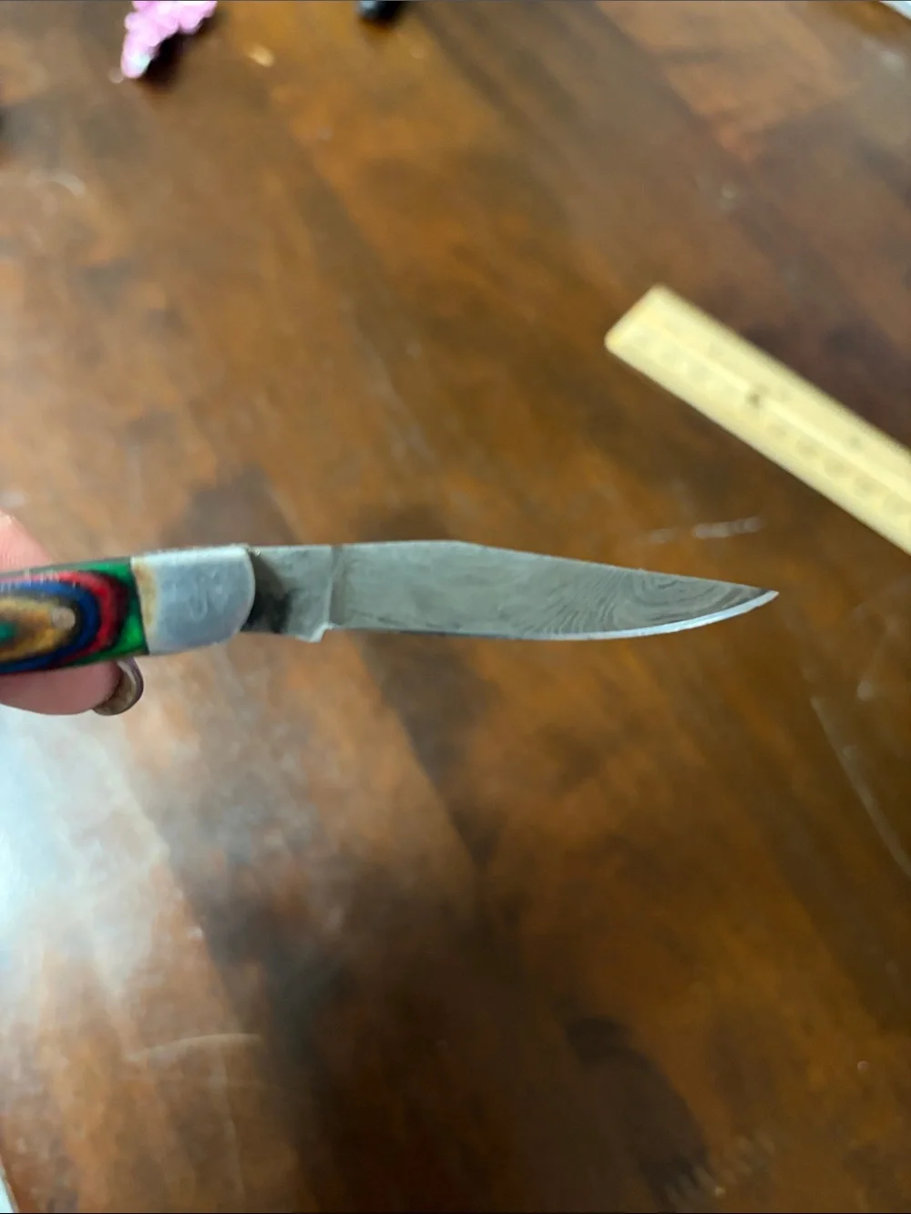 Hand crafted 5” folding Damascus steel keychain